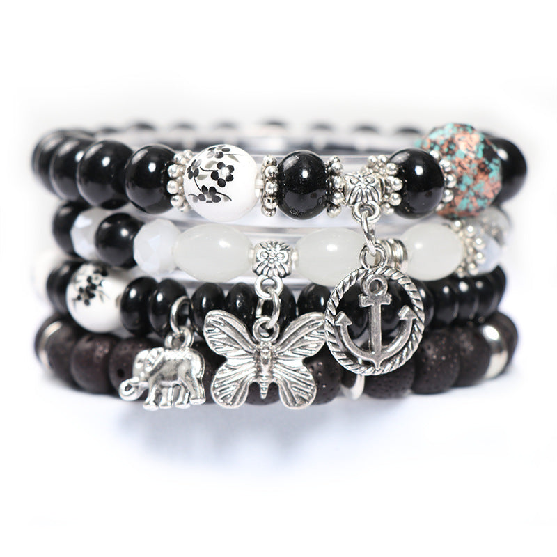 Conjunto de pulsera de cristal multicapa de mariposa bohemia al por mayor